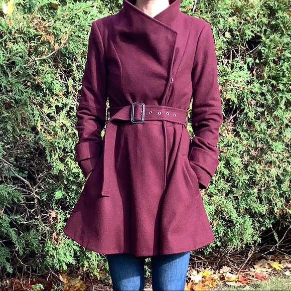 ASOS Burgundy/maroon belted trench coat - Picture 3 of 6